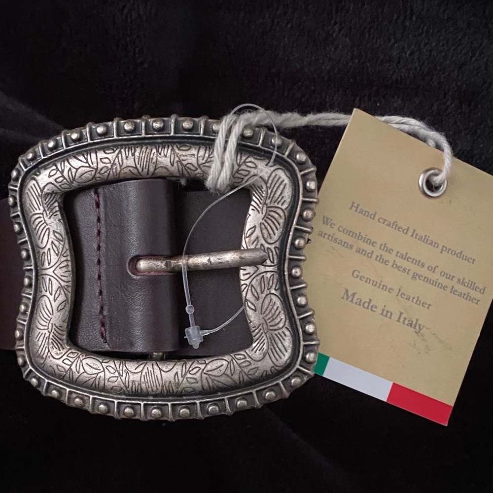 Leather Made in Italy dark brown belt silvertone buckle | Punto Fibbia | S - Picture 1 of 8
